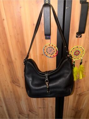 Coach Black Leather Shoulder Bag with Gold-Tone Hardware